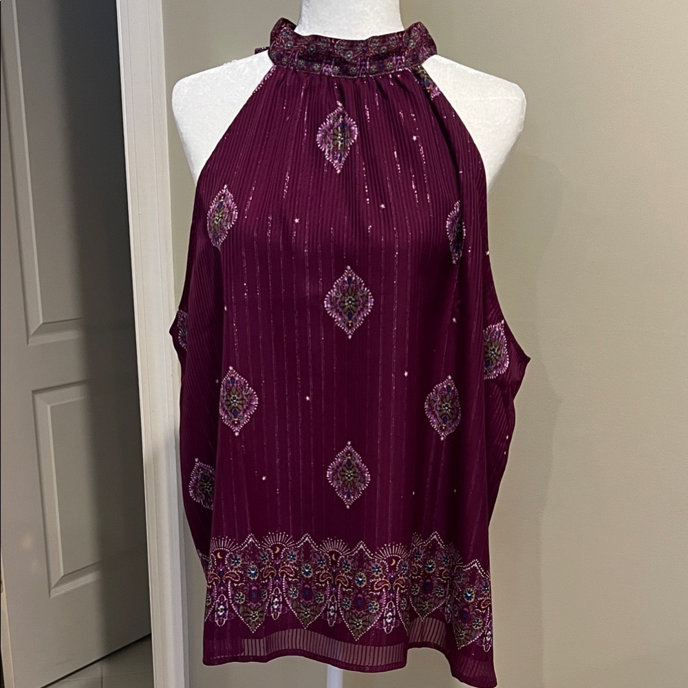 LOFT Burgundy Halter Neck Blouse, NWOT, XXL